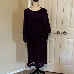 Elegant Dress in Deep Purple with Pretty Sleeve and Hem Jessica Howard 16W